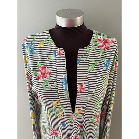 IBKUL Dress Size L Blue White Stripe Floral Mesh Sleeve Golf Fish Beach UPF - Picture 2 of 16